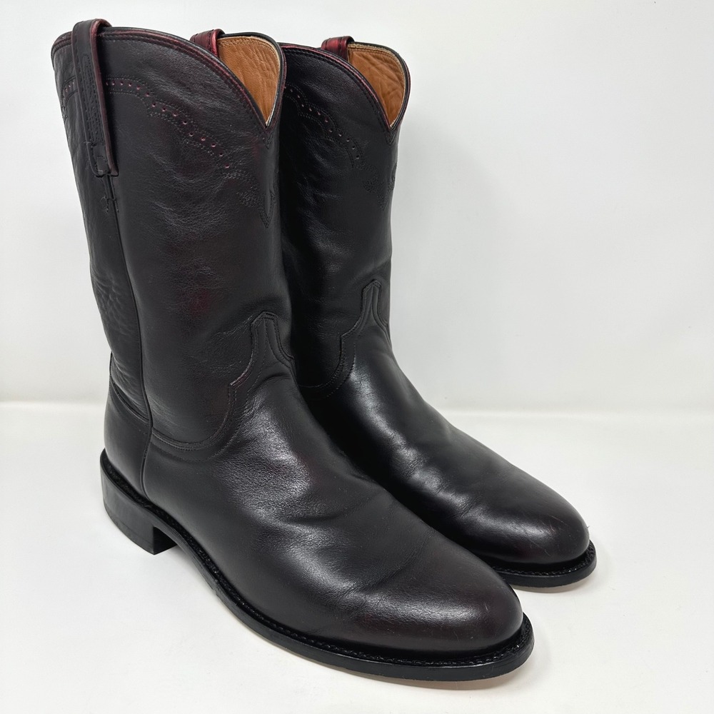 Lucchese Lonestar Roper Boots Mens 11.5 Black Cherry Leather Western Round Toe